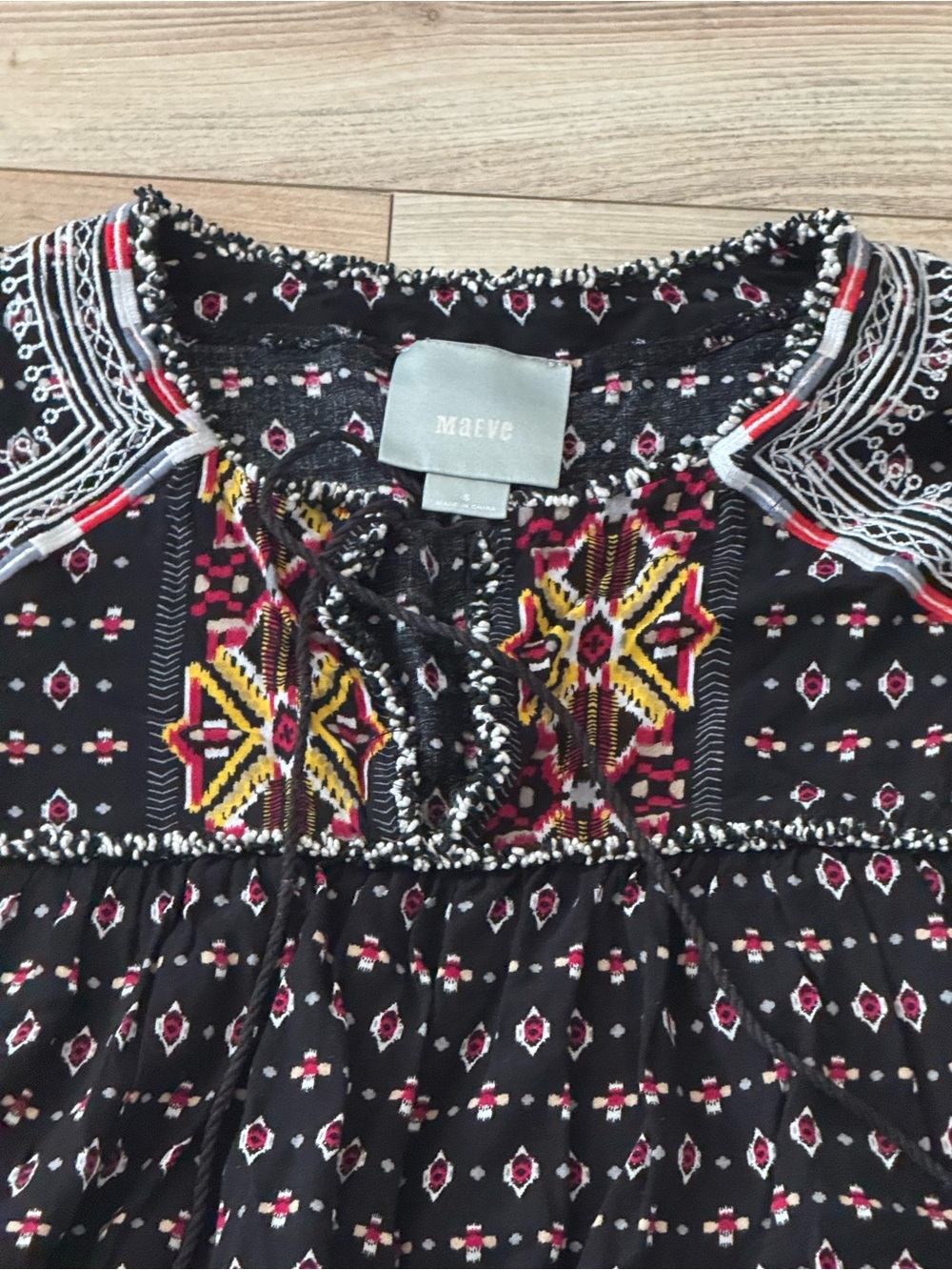 Anthropologie Maeve Embroidered Black Boho Blouse Small